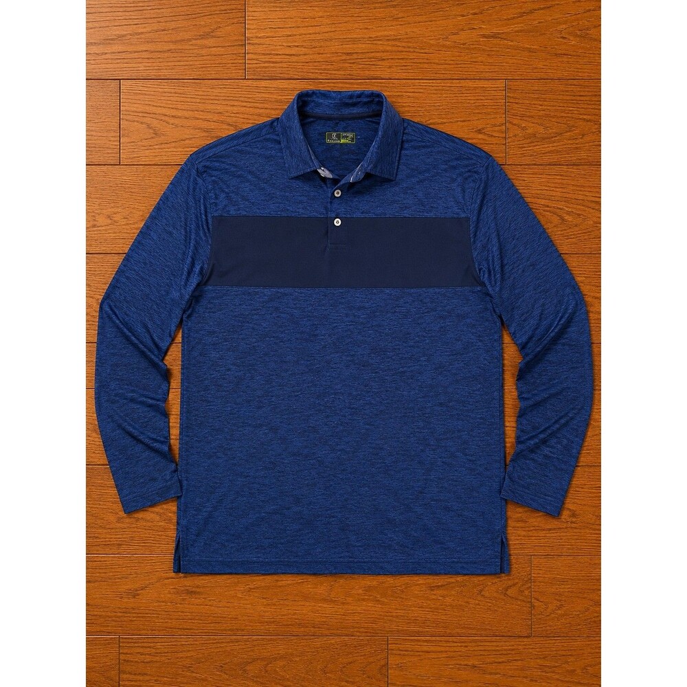 PGA Tour Mens Motionflux 360 Long Sleeve Polo Shirt Light Blue Heather Size L